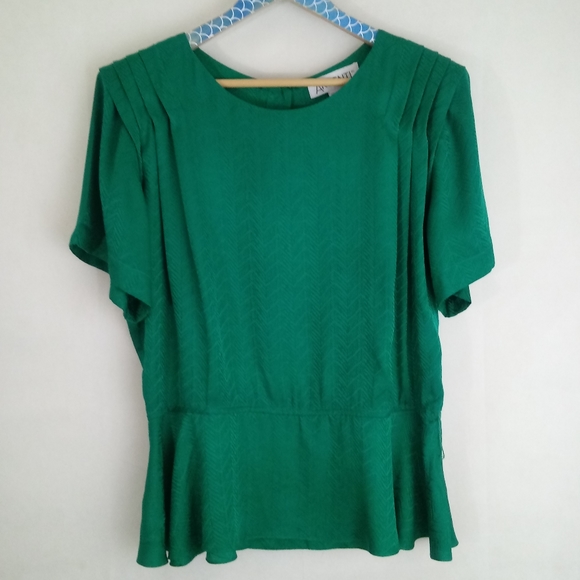Vintage Tops - 80s Vintage Emerald Green Peplum Blouse sz 16